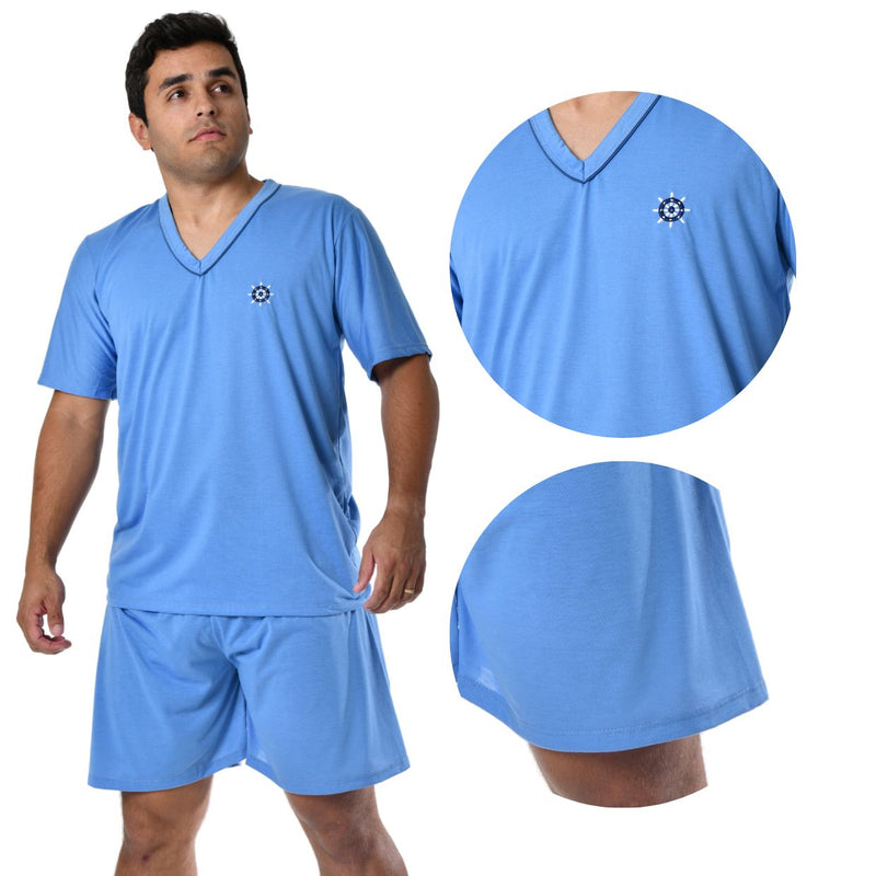 Pijama Masculino Curto Azul Claro