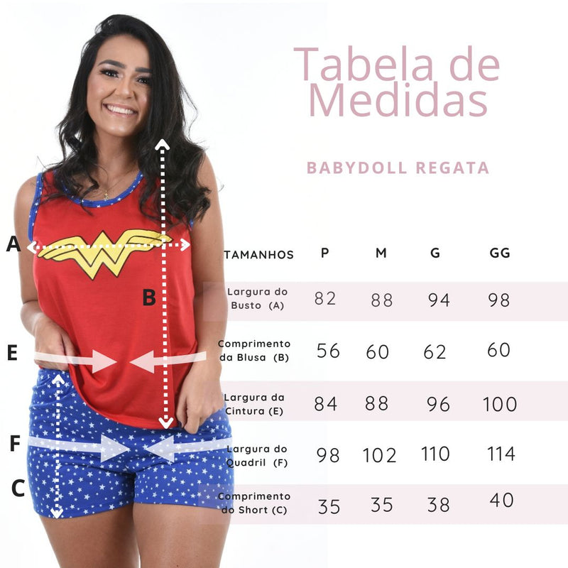 Baby Doll Camiseta Mulher Maravilha Kit Familia