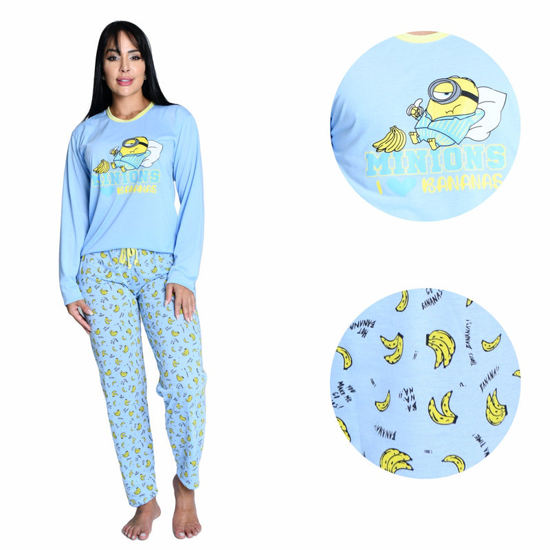 Pijama Longo Feminino Minions AZC Familia