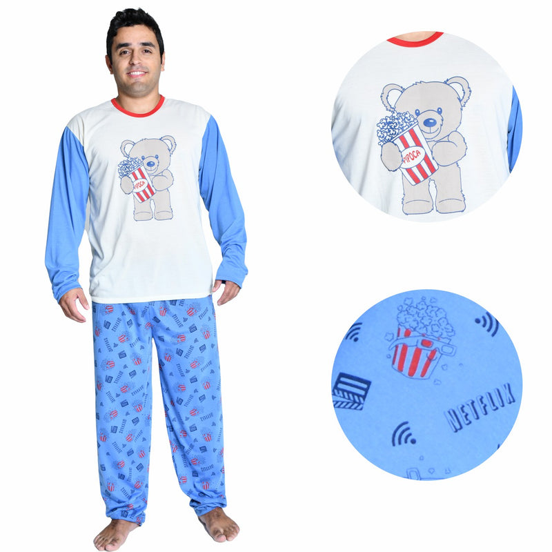 Pijama Longo Masculino Urso Netflix Familia