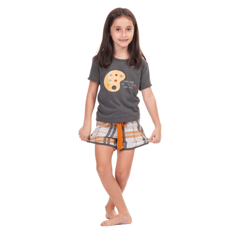 Pijama Infantil Menina Curto Verão ARTE XDZ Cinza