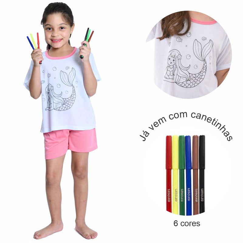 Pijama de Colorir Infantil Menina