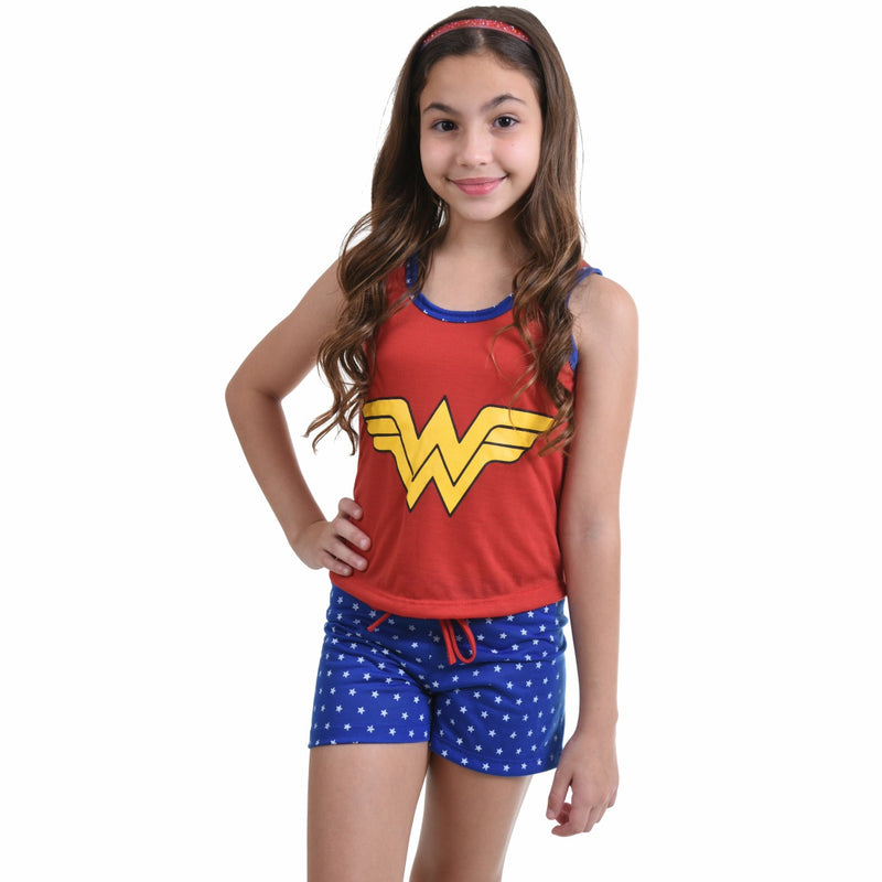 Pijama Infantil Camiseta Mulher Maravilha