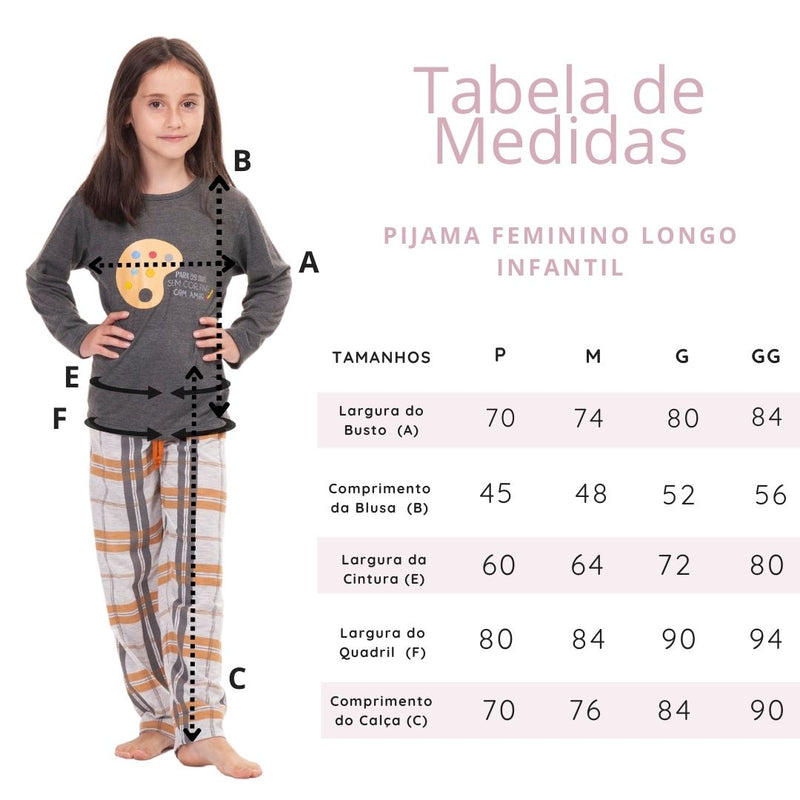 Pijama Infantil Menina Longo Arte XDZ Cinza