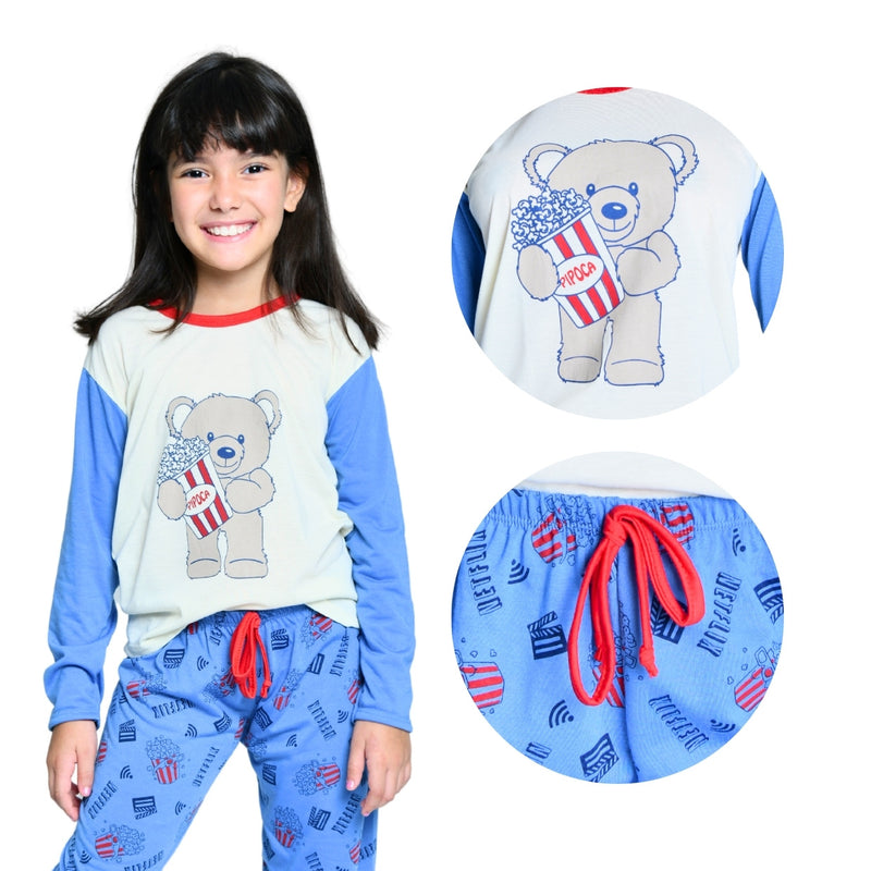 Pijama Infantil Menina Longo Família Urso Netflix