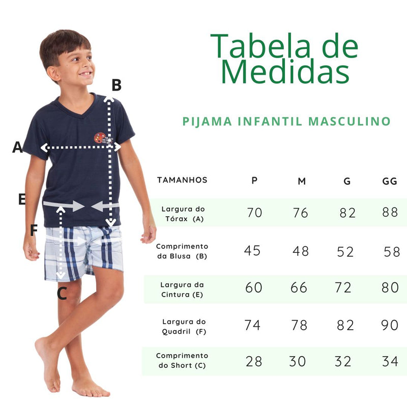 Pijama Infantil Menino Verão Arte Xadrez AZE