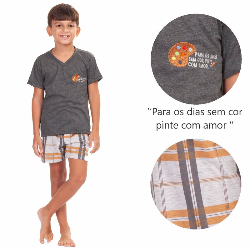 Pijama Infantil Curto Verão Arte XDZ Cinza