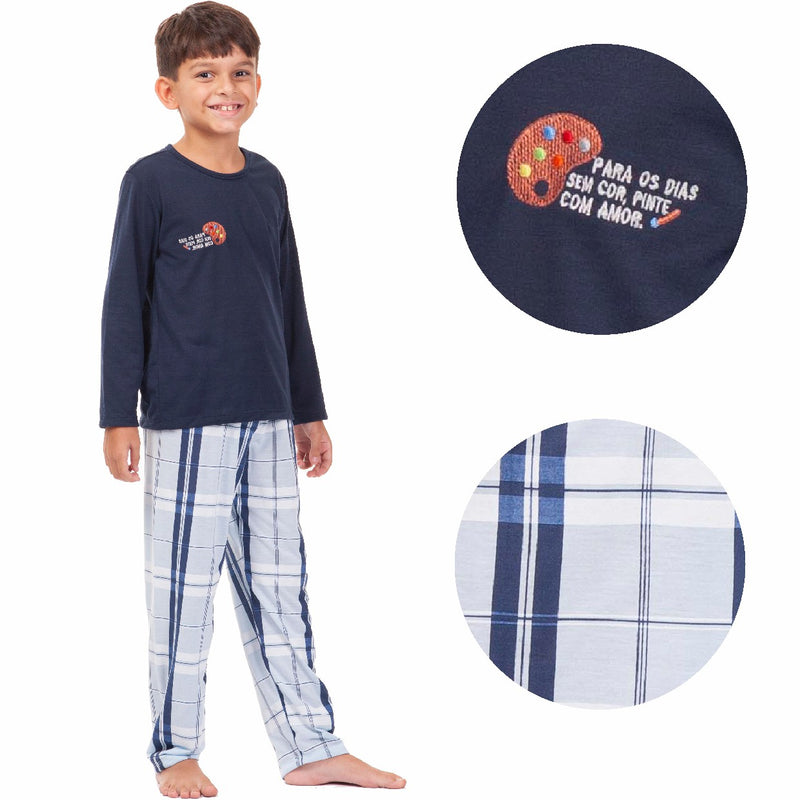 Pijama Infantil Menino Longo Arte Xadrez AZE