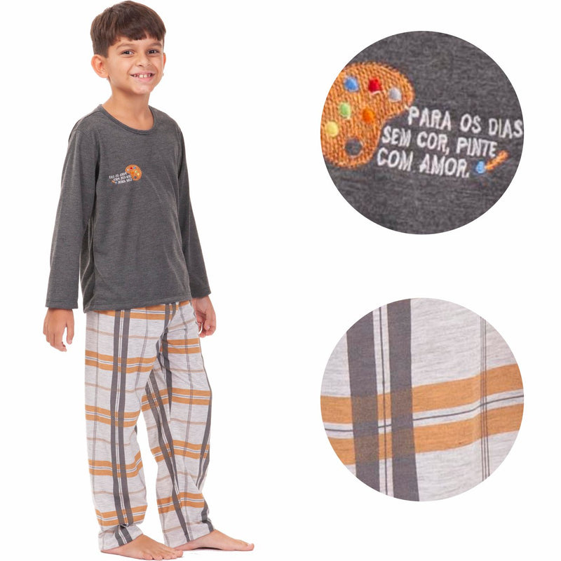 Pijama Infantil Menino Longo Arte Xadrez AZE