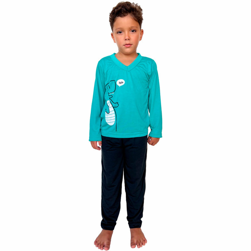 Pijama Longo Infantil Menino Dinossauro