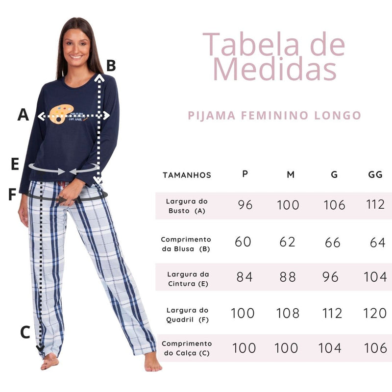 Pijama Longo Feminino Xadrez Arte Azul