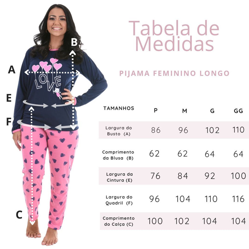 Pijama Longo Feminino Love Azul