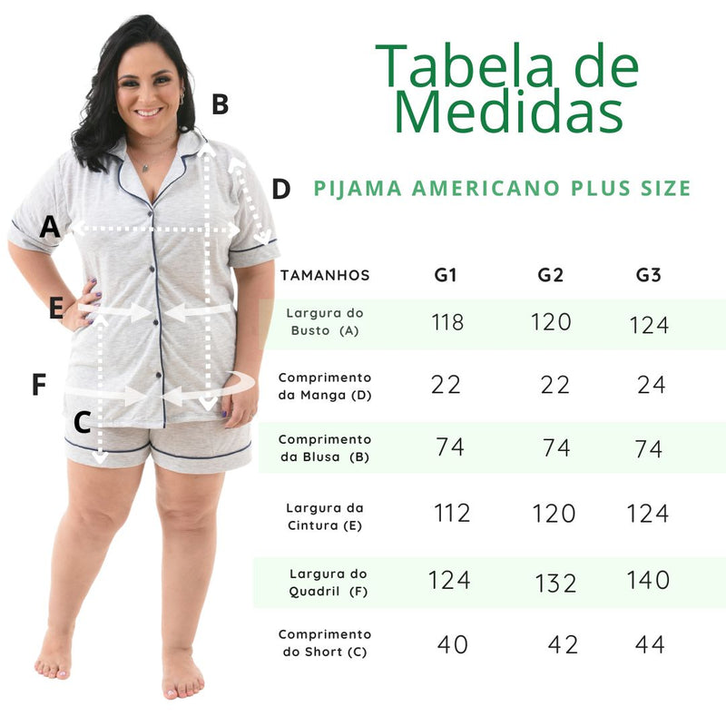 Pijama Americano Plus Size Cinza Mescla