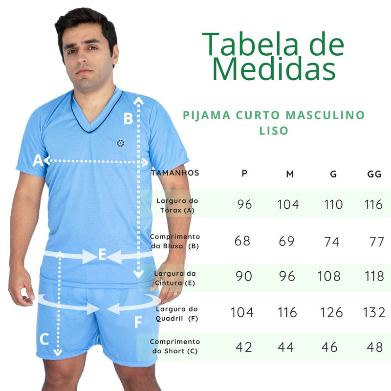 Pijama Masculino Curto Azul Claro