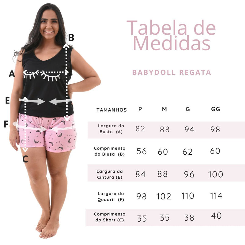 Baby Doll Camiseta Lua Noite Cilios