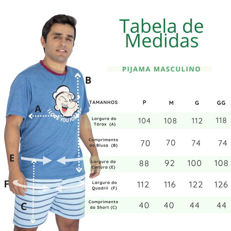 Pijama Masculino Verão Curto Popaye