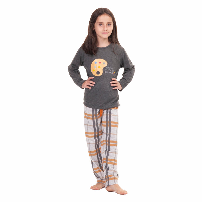 Pijama Infantil Menina Longo Arte XDZ Cinza