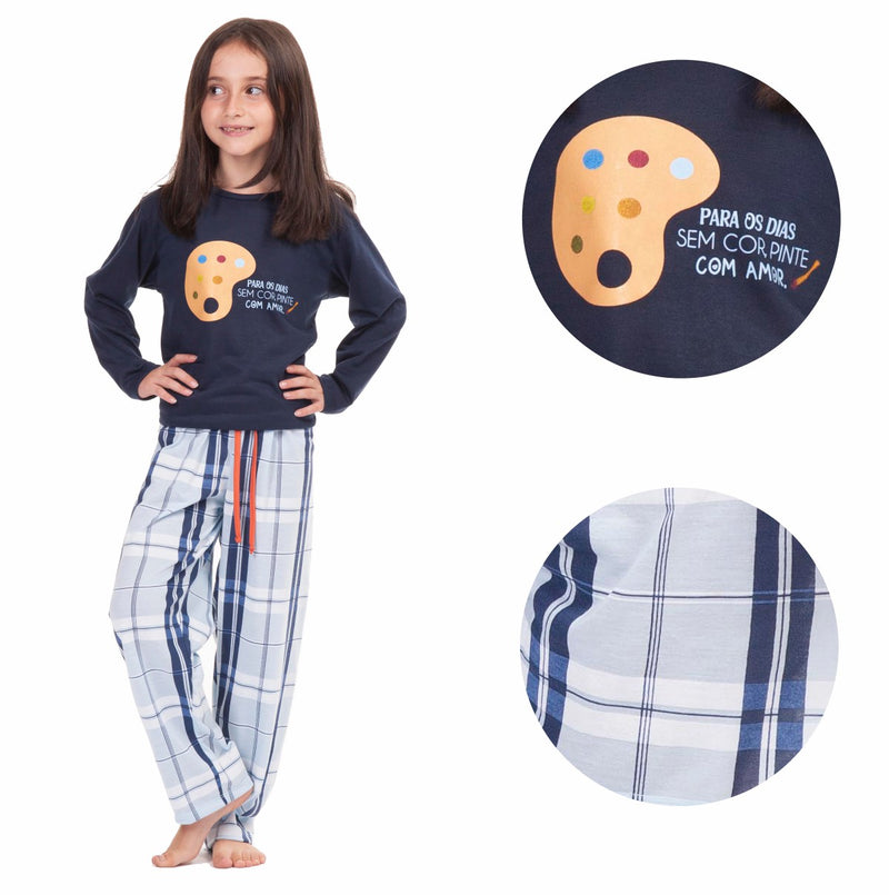 Pijama Infantil Menina Longo Arte XDZ Cinza