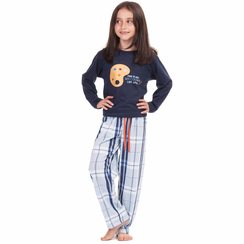 Pijama Infantil Menina Longo Arte XDZ Cinza