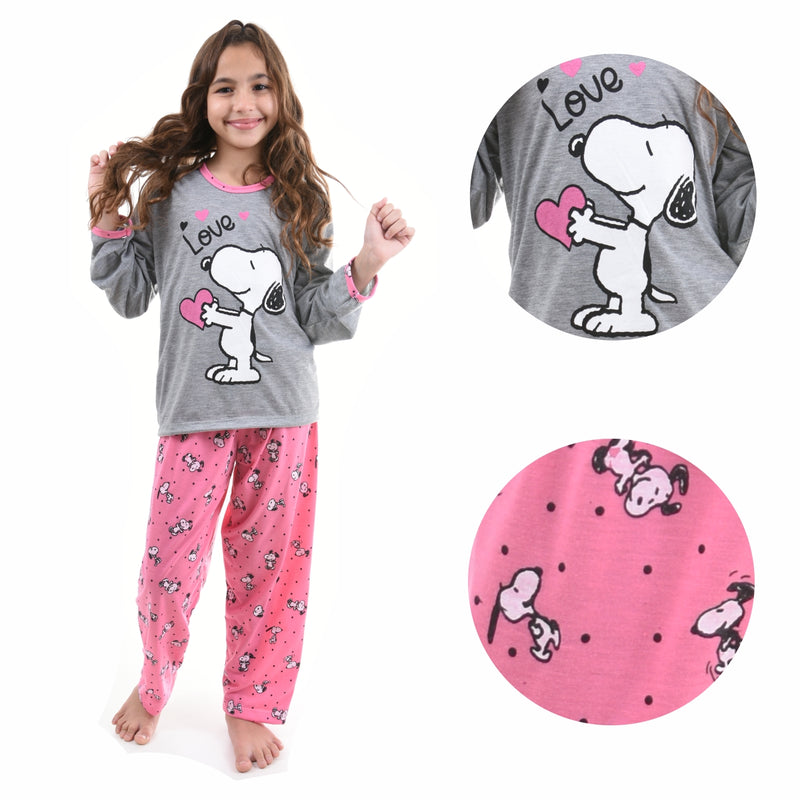 Pijama Infantil Longo Menina Snoopy Rosa