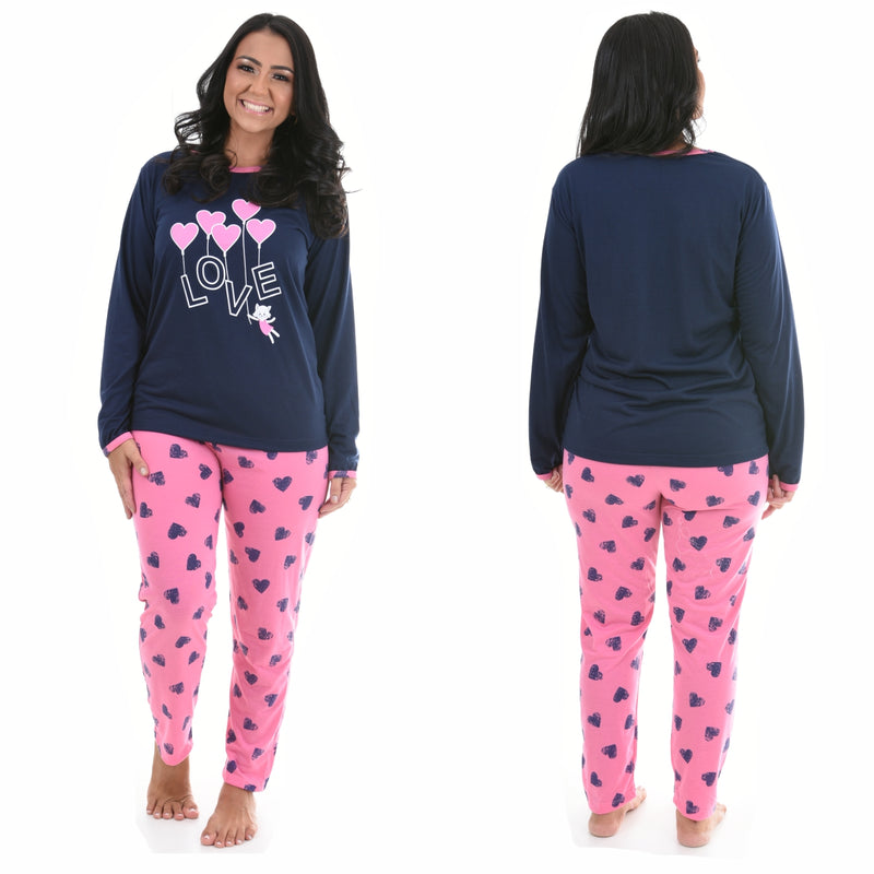 Pijama Longo Feminino Love Azul