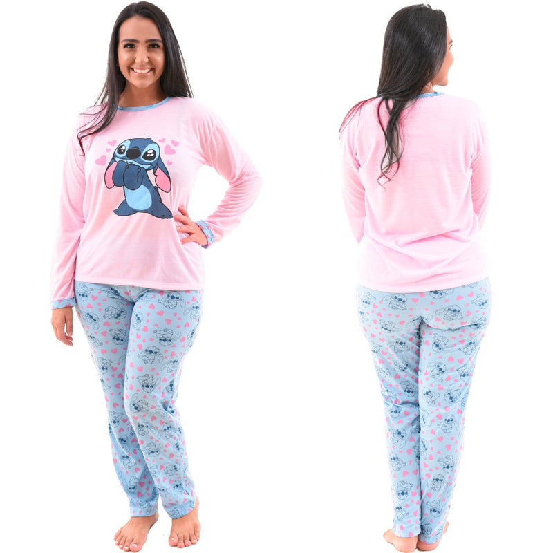 Pijama Longo Feminino Personagens Estampas Lilo Stitch