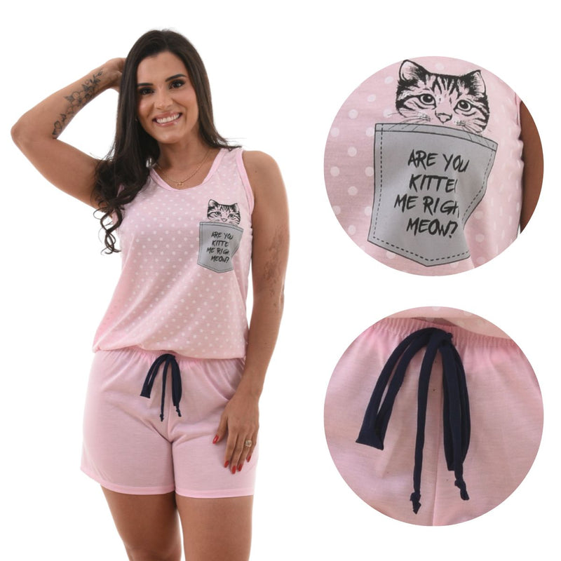 Baby Doll Camiseta Rosa Poa Bolso Gata