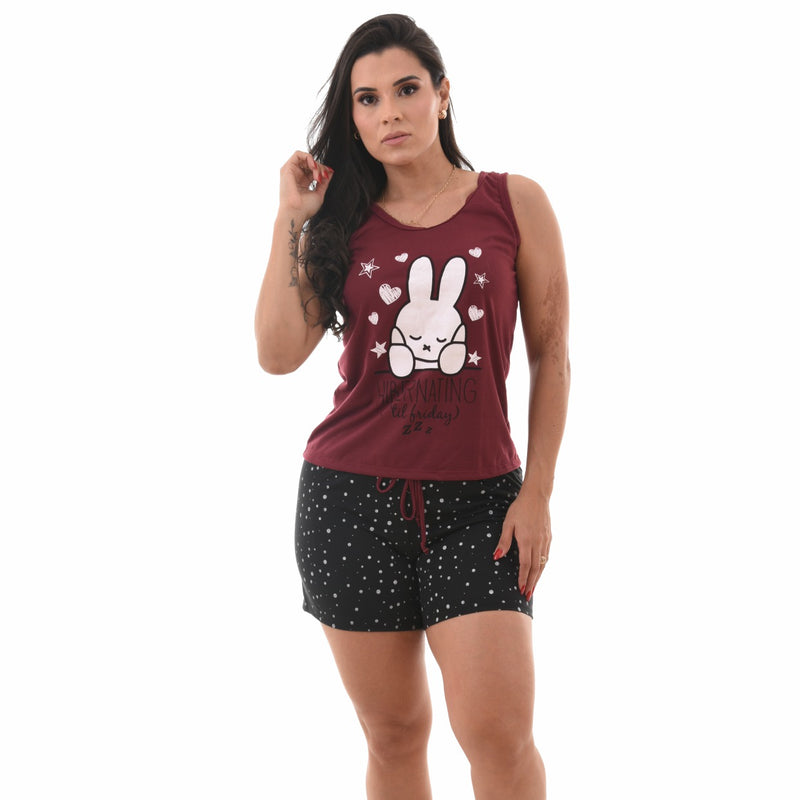 Baby Doll Camiseta Vinho Coelhinho