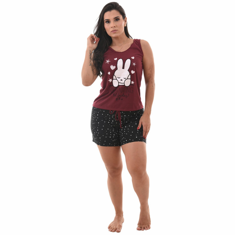 Baby Doll Camiseta Vinho Coelhinho