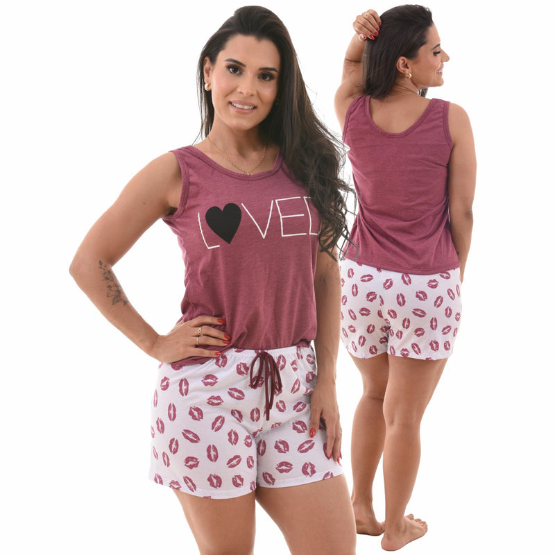 Baby Doll Camiseta Loved Kiss Bordo