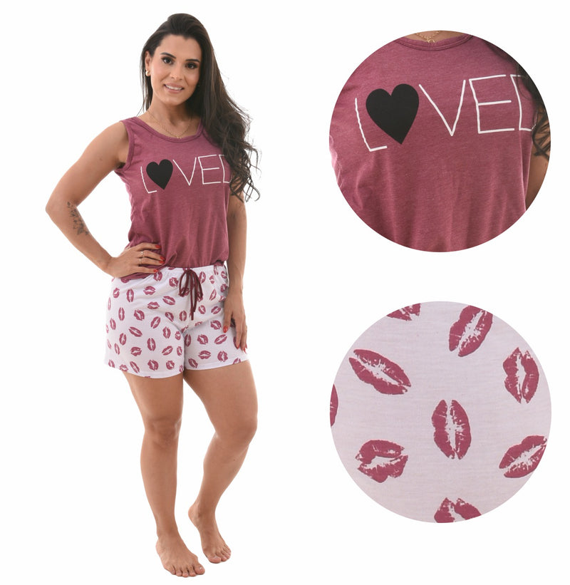 Baby Doll Camiseta Loved Kiss Bordo