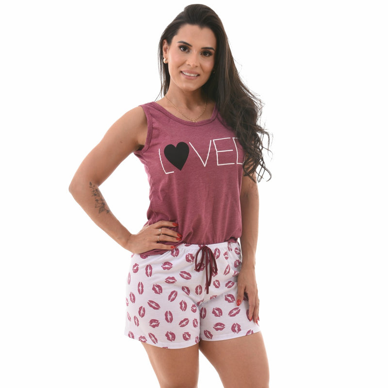 Baby Doll Camiseta Loved Kiss Bordo