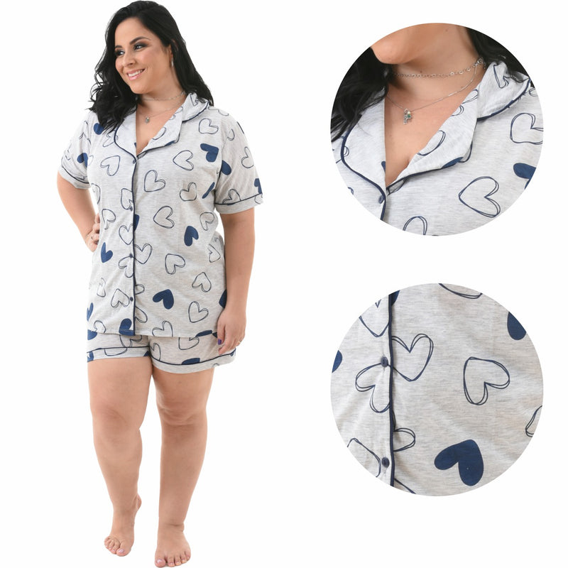 Pijama Americano Plus Size Mescla Coração AZE