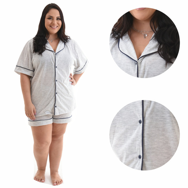 Pijama Americano Plus Size Cinza Mescla