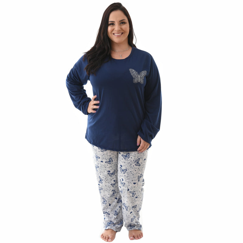 Pijama Longo Plus Size Borboleta