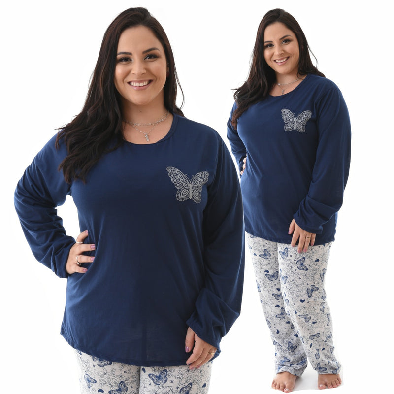 Pijama Longo Plus Size Borboleta