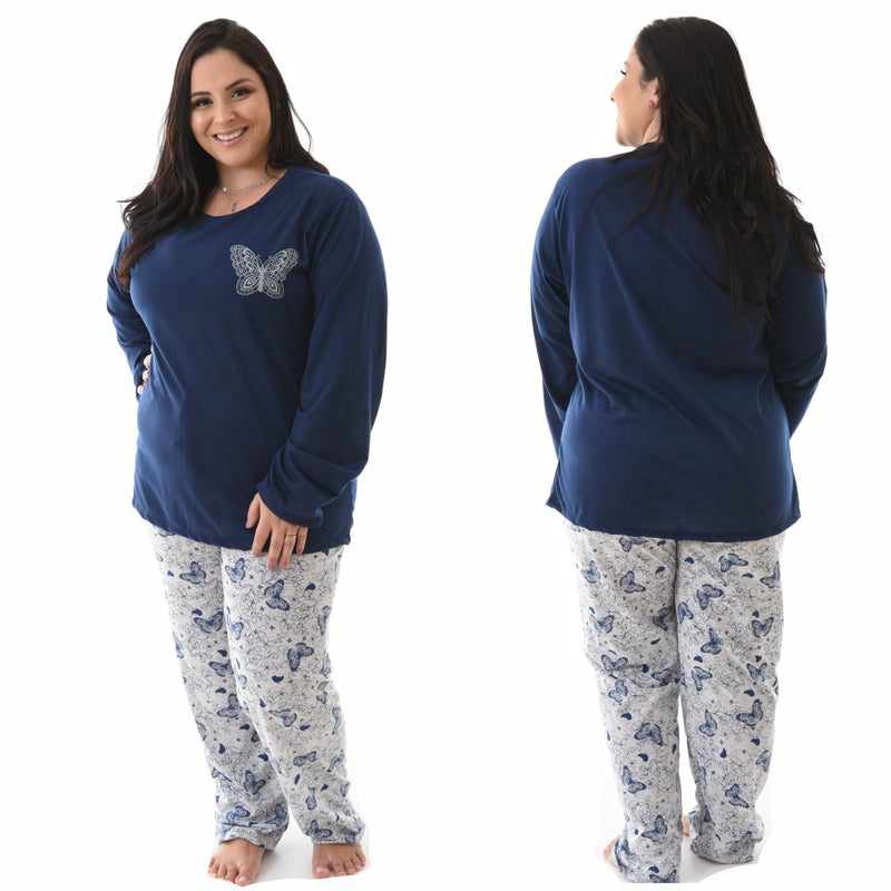 Pijama Longo Plus Size Borboleta