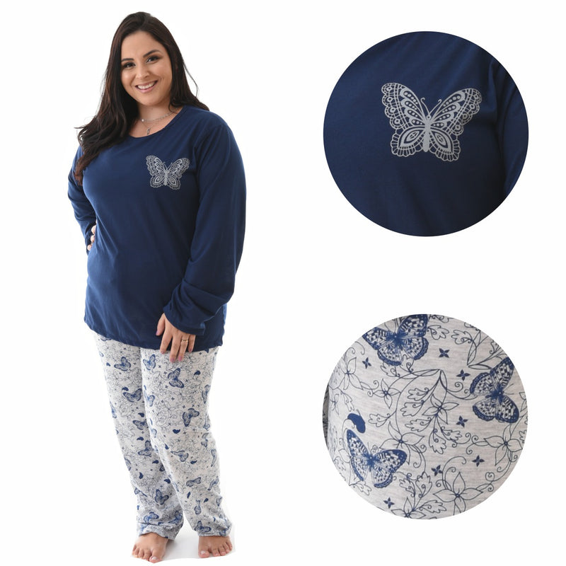 Pijama Longo Plus Size Borboleta