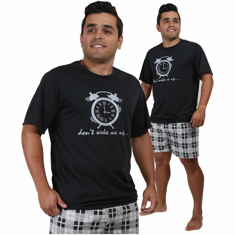 Pijama Masculino Curto Preto Relogio