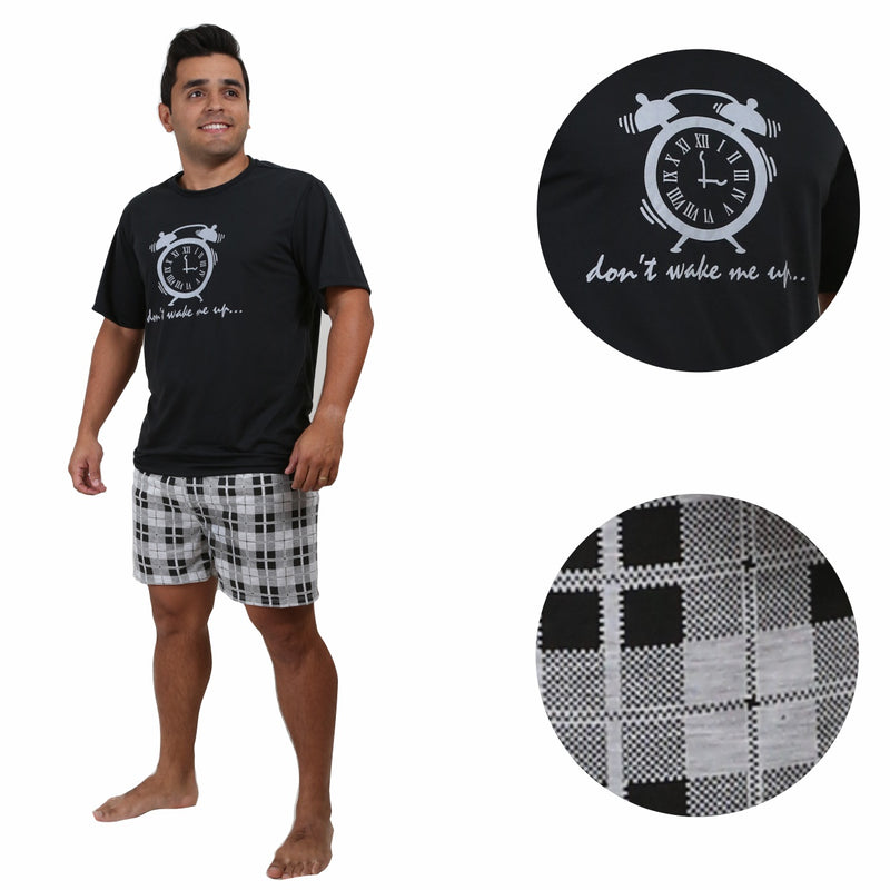 Pijama Masculino Curto Preto Relogio